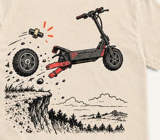 Close-up of the back illustration: the scooter mid-air, rear wheel detached
